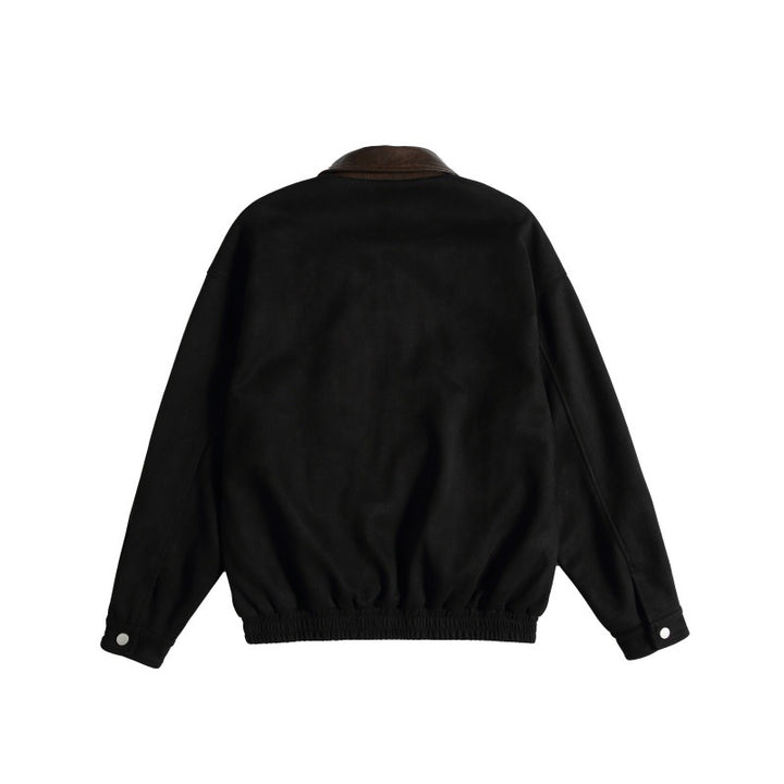 Women's short cut boxy bomber jacket with contrasting faux leather collar Mune Fashion