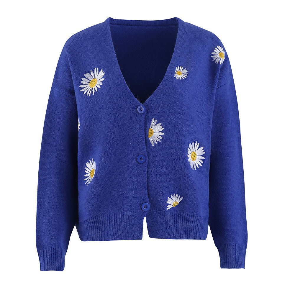 Women's knit cardigan with daisy embroidery Mune Fashion