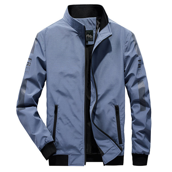 Men's Lightweight Softshell Bomber with Reflective Sleeve Details and High Standing Collar Mune Fashion