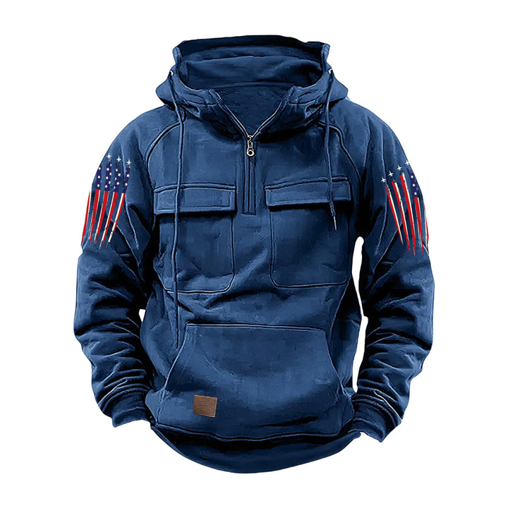 Men's hooded sweatshirt with half zip, cargo chest pockets and kangaroo pocket Mune Fashion