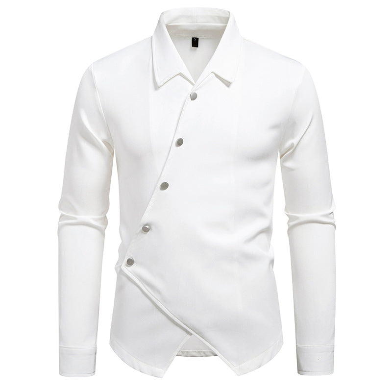 Men's Asymmetrical Shirt with Diagonal Button Placket and Shirt Collar Mune Fashion