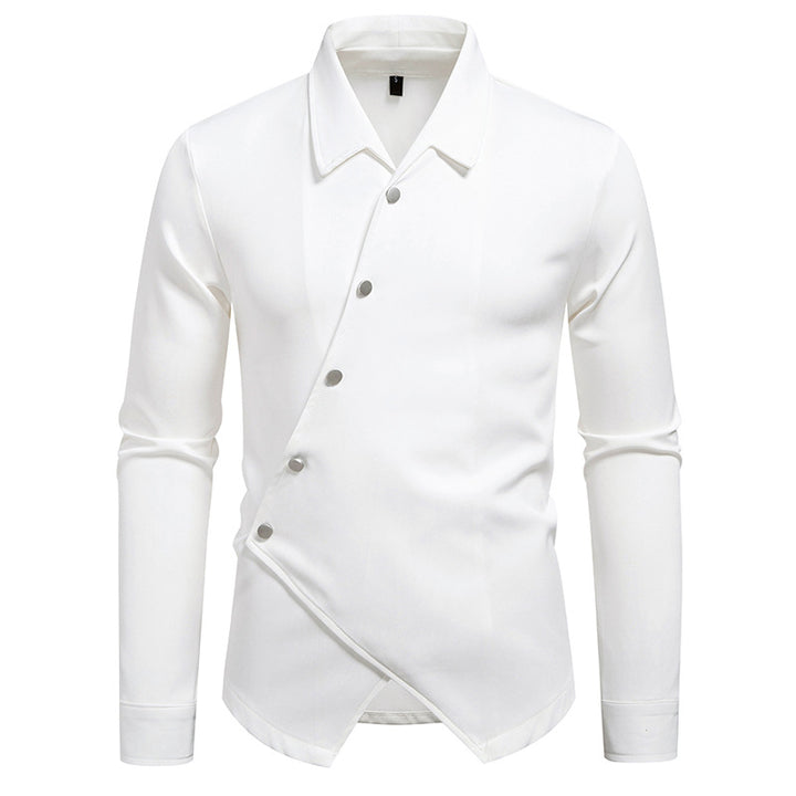 Men's Asymmetrical Shirt with Diagonal Button Placket and Shirt Collar Mune Fashion