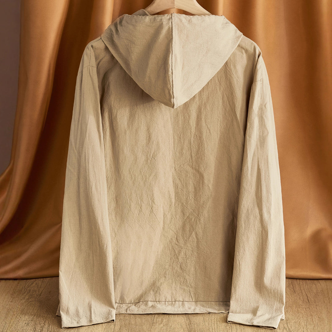 Men's lightweight hoodie jacket with button placket, kangaroo pocket, and drawstring Mune Fashion