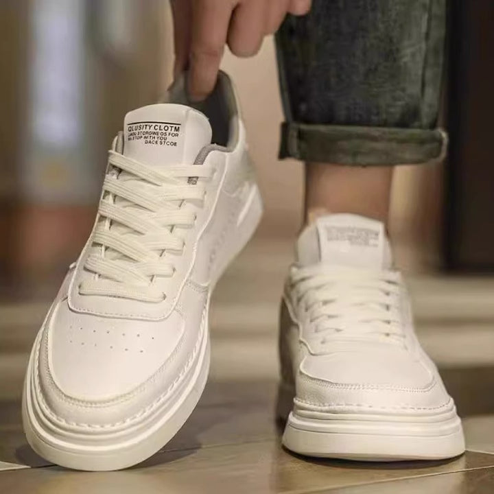 Unisex minimalist leather look platform sneaker with padded heel collar and shock-absorbing lightweight sole Mune Fashion