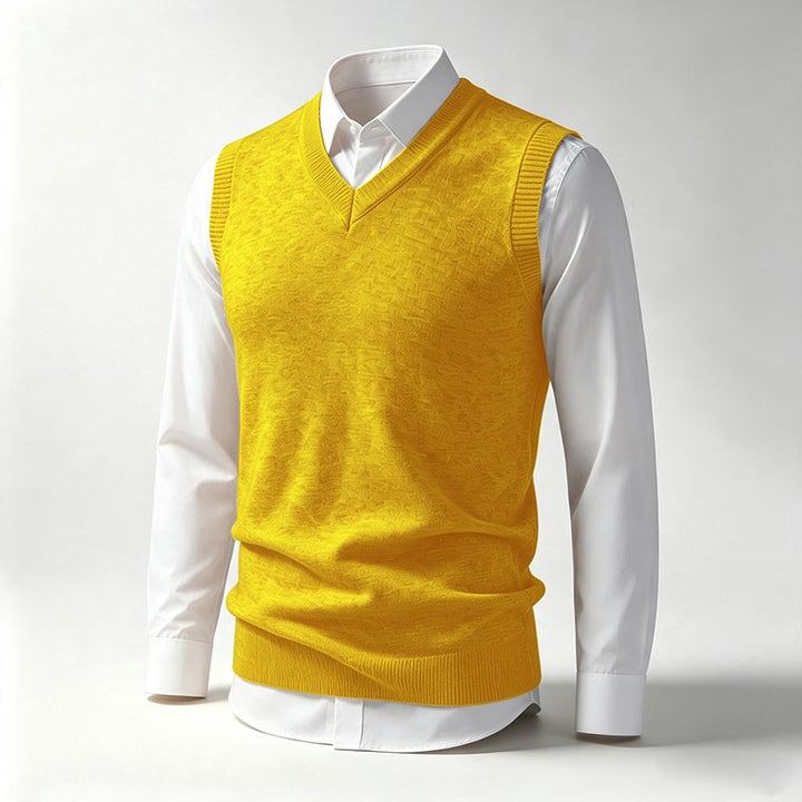 Men's Sleeveless Fine Knit V-Neck Vest with Ribbed Hem Mune Fashion