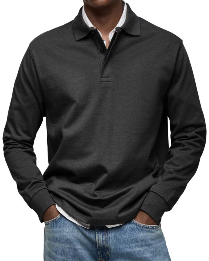 Men's fine-knit polo shirt with long sleeves, ribbed cuffs and concealed button placket Mune Fashion