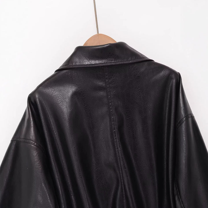 Women's cropped bomber-style jacket made of vegan smooth leather look with high stand-up collar Mune Fashion