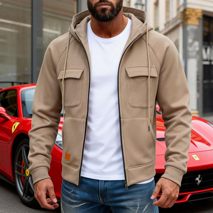 Men's hooded jacket with full zip, chest pockets and modern slim-fit silhouette Mune Fashion