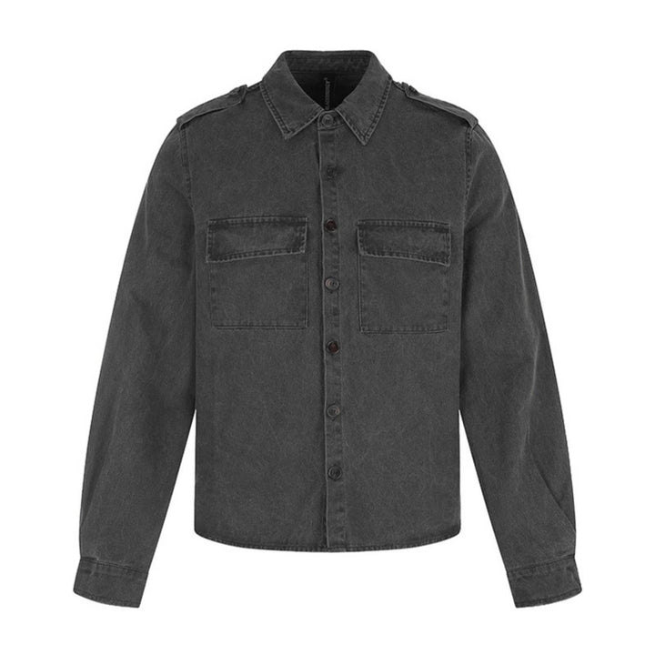 Women's Oversized Utility-Style Denim Shirt Jacket with Shoulder Straps and Patch Chest Pockets Mune Fashion