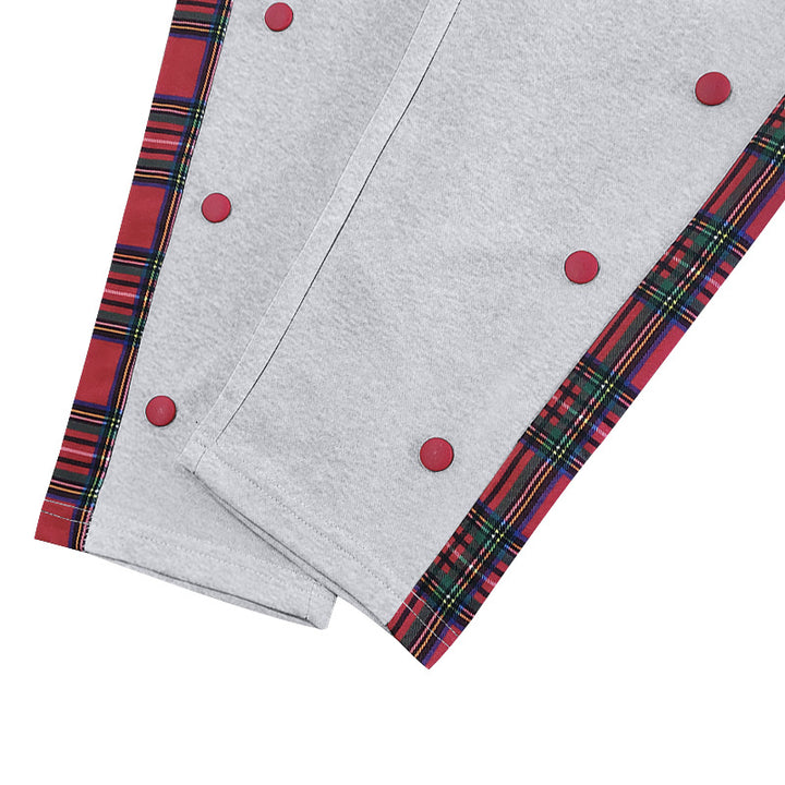 Men's loose jogging pants with side check stripe and snap button placket Mune Fashion