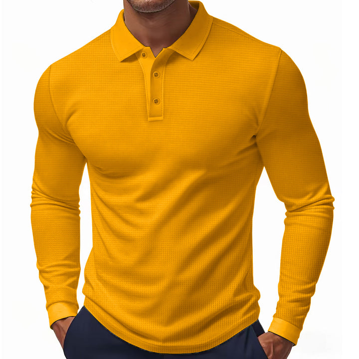 Men's long-sleeve waffle polo shirt with kent collar and slim fit Mune Fashion