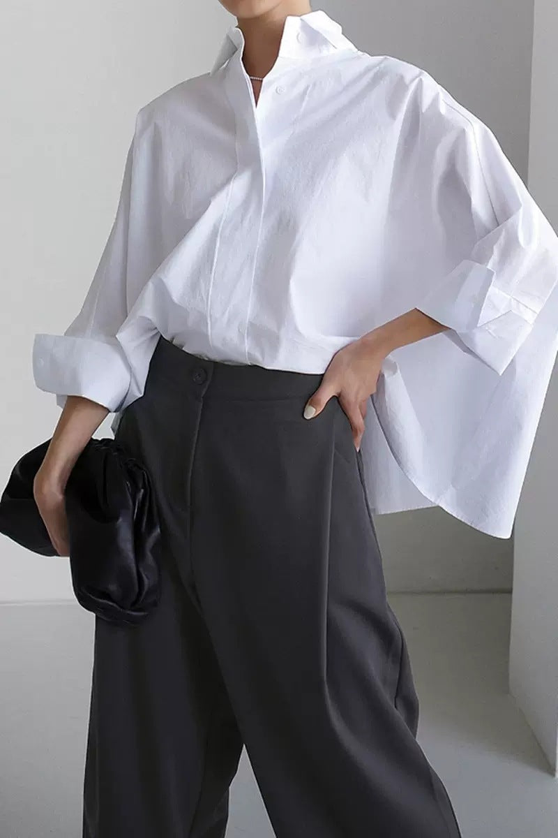 Women Oversized Poplin Mune Fashion blouse with bat sleeves and concealed button placket Mune Fashion