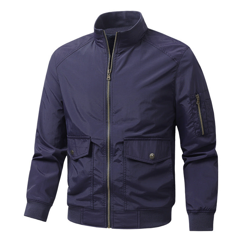 Men's Wind and Water Resistant Urban Bomber Jacket with Stand Collar and Multiple Pockets Mune Fashion