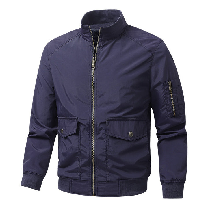 Men's Wind and Water Resistant Urban Bomber Jacket with Stand Collar and Multiple Pockets Mune Fashion