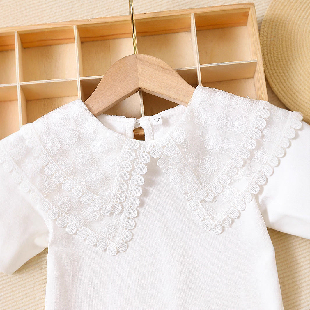 Girl's fashionable T-shirt with romantic ruffled collar Mune Fashion
