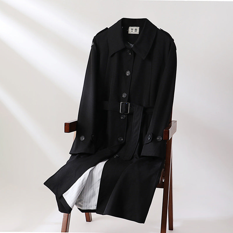 Men's long-cut trench coat with a fitted belt and decorative shoulder straps Mune Fashion