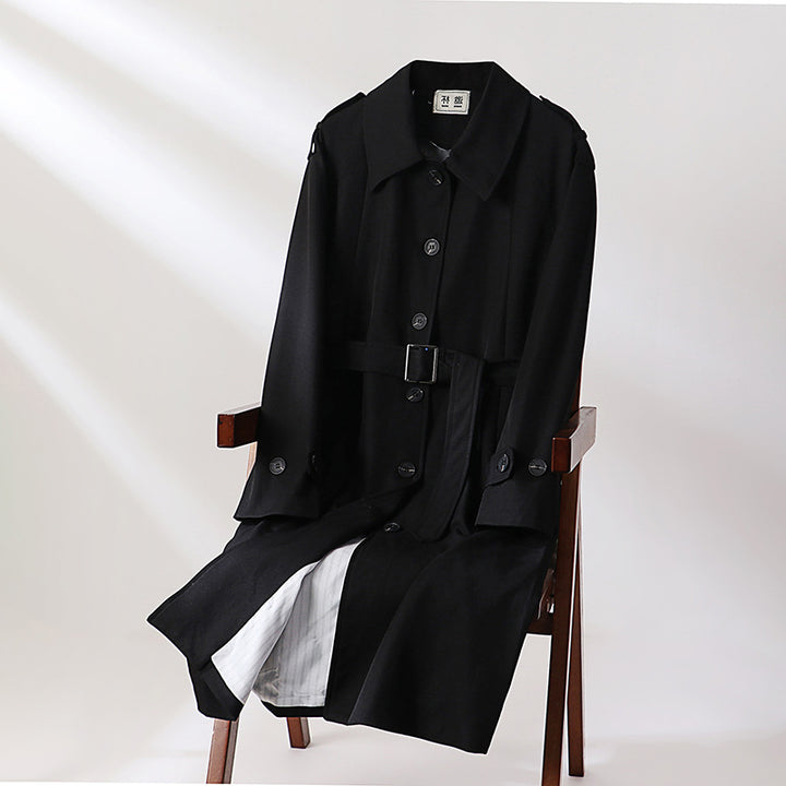 Men's long-cut trench coat with a fitted belt and decorative shoulder straps Mune Fashion