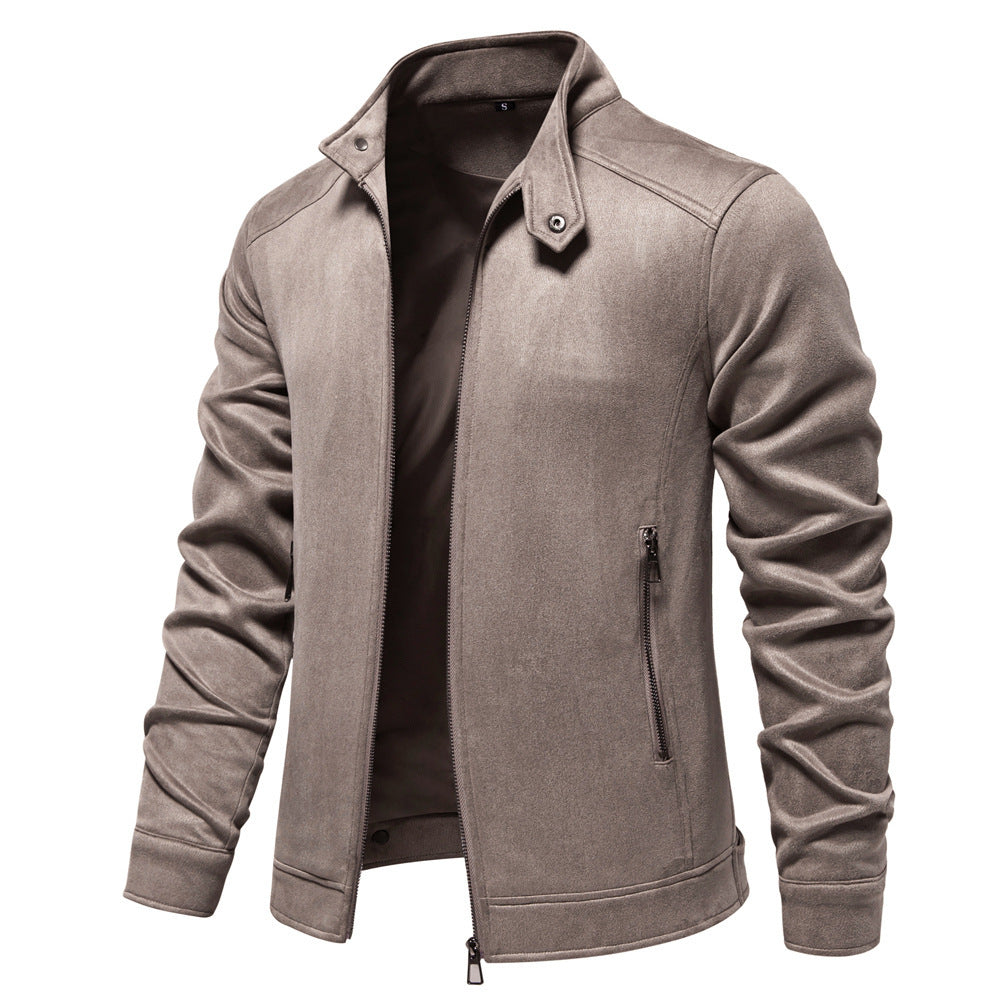 Men's napa suede jacket with stand-up collar, slim fit and zip pockets Mune Fashion