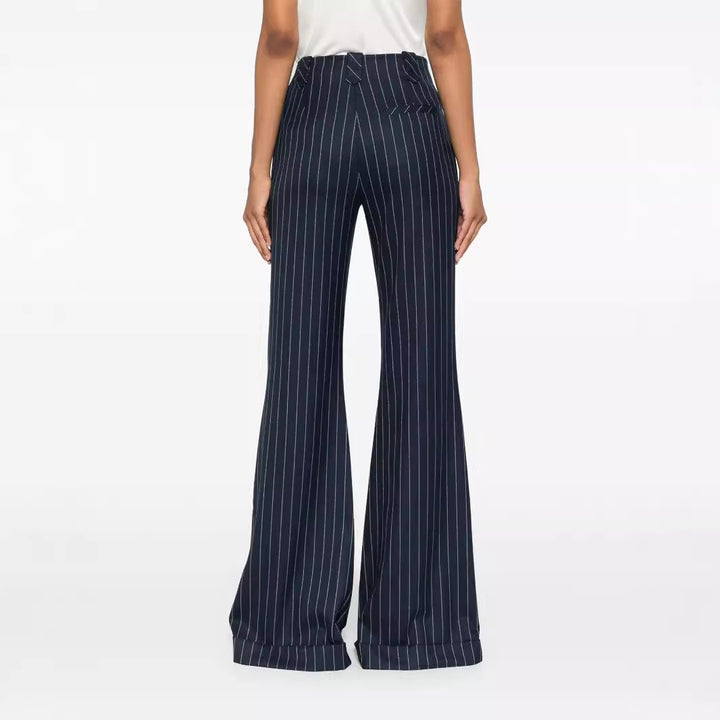 Women High-Waisted Pinstripe Palazzo Pants with Wide Flare Mune Fashion