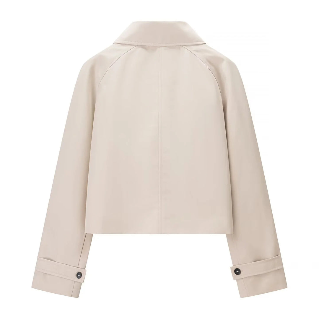 Women's short-cut water-repellent cropped trench coat with shirt collar and concealed button placket Mune Fashion