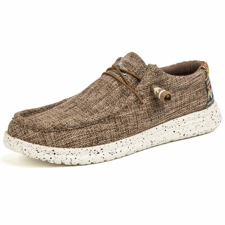 Men's Casual Canvas Moccasin Slipper with Braided Lacing and Spotted EVA Sole Mune Fashion