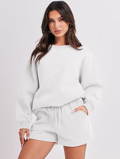 Women's Casual Two-Piece Lounge Sweatset with Oversized Round Neck Sweatshirt and High-Waist Relax Shorts Mune Fashion