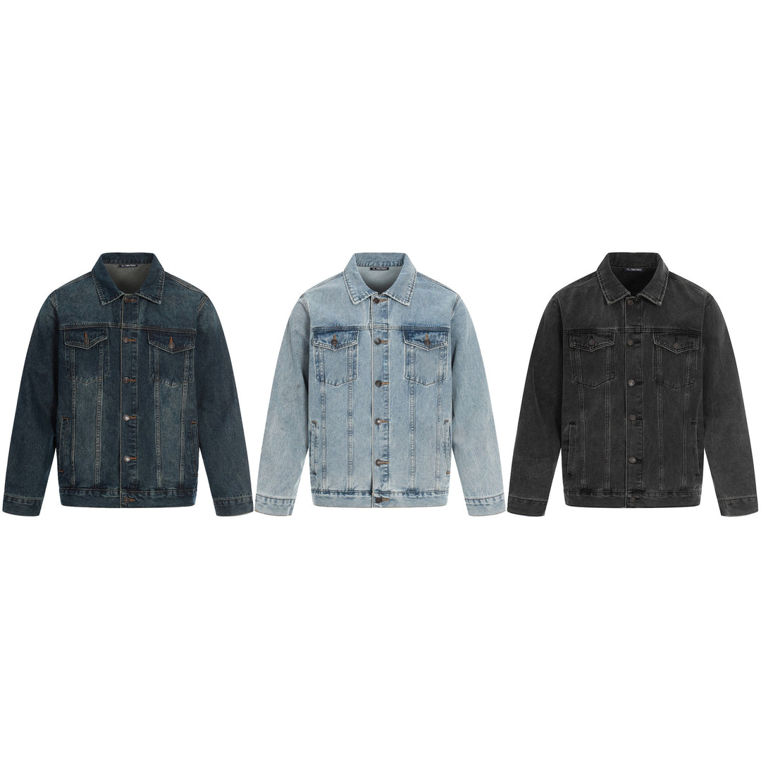 Men's jeans jacket in used effect with flap pockets and straight cut Mune Fashion