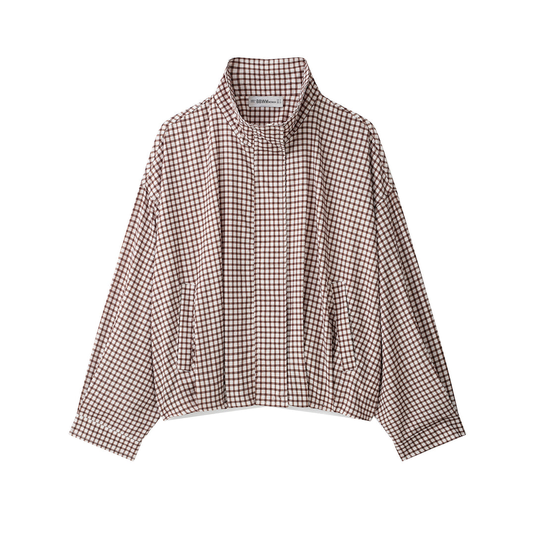 Women's checked overshirt with stand-up collar and boxy cropped silhouette Mune Fashion