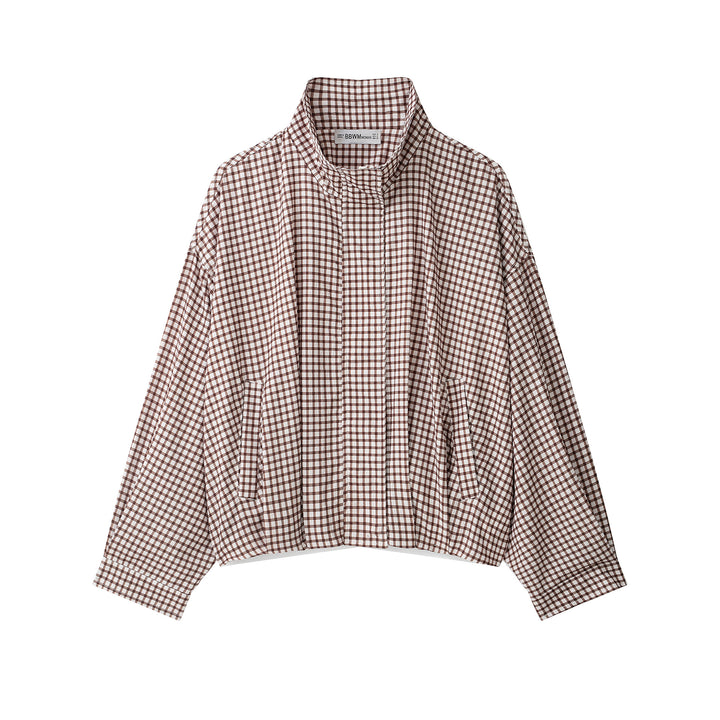 Women's checked overshirt with stand-up collar and boxy cropped silhouette Mune Fashion