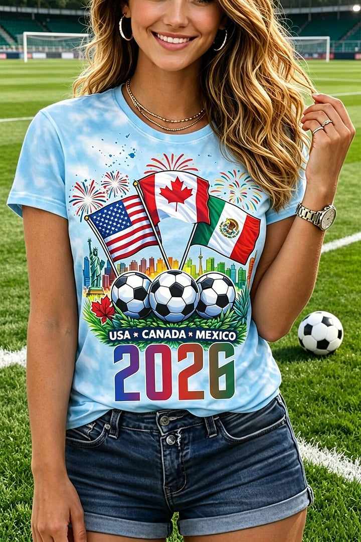 Women's Batik T-Shirt with large USA tournament soccer print and relaxed fit Mune Fashion