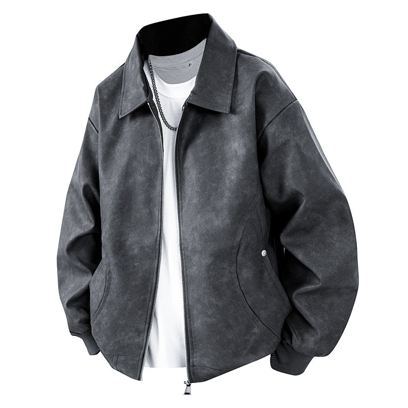 Men's Boxy Oversized Overshirt Jacket in Suede Look with Shirt Collar & Two-Way Zipper Mune Fashion