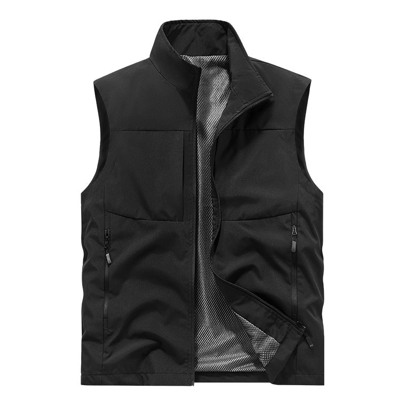 Men's lightweight technical outdoor vest with stand-up collar, mesh lining, and zippered pockets Mune Fashion