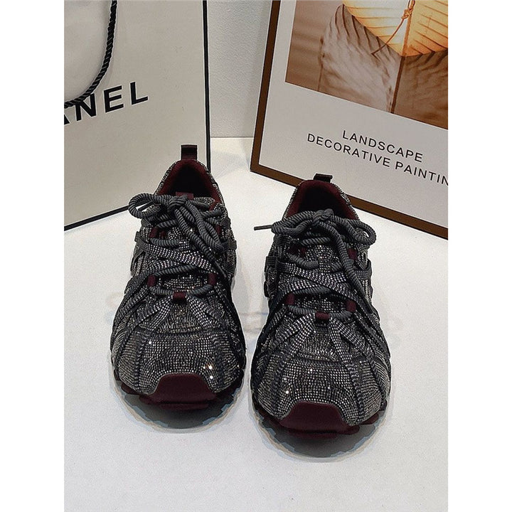 Women Glamorous crystal-embellished chunky sneakers with sculpted sole Mune Fashion