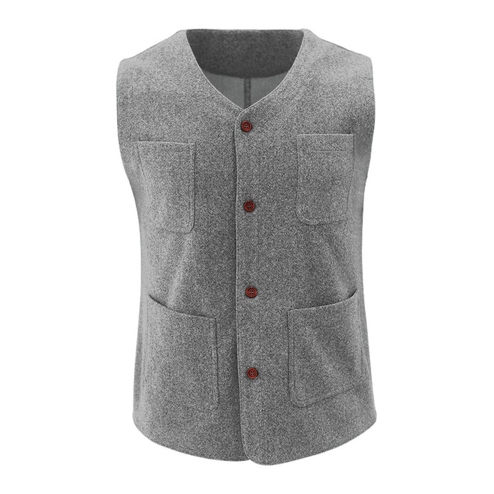Men's Wool Look Structure Vest with V-Neck, Patch Pockets & Button Placket Mune Fashion