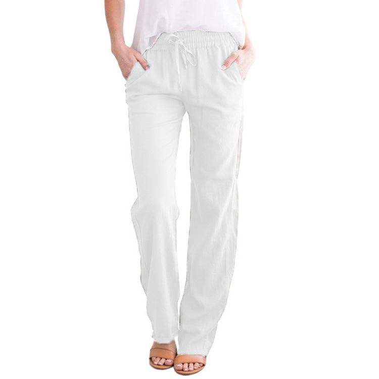 Women's lightweight linen pants with elastic waistband and wide leg Mune Fashion