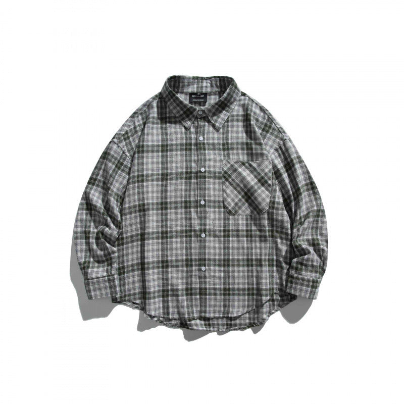 Unisex Oversize Check Shirt Jacket in Boxy Cut with Chest Pocket and Rounded Hem Mune Fashion