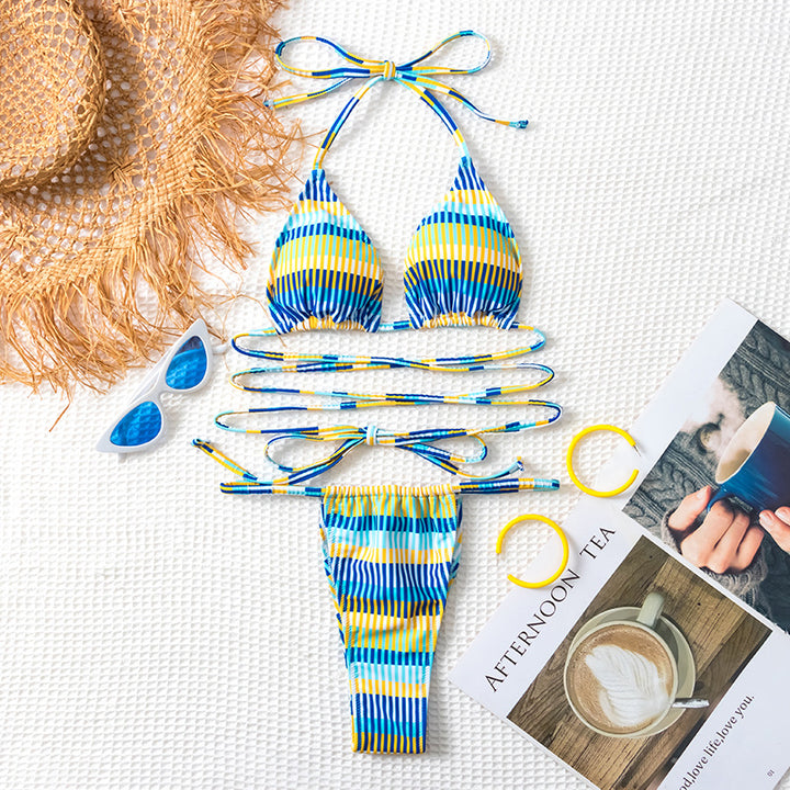 Women Bandeau Bikini with fashionable stripes and adjustable strap system Mune Fashion