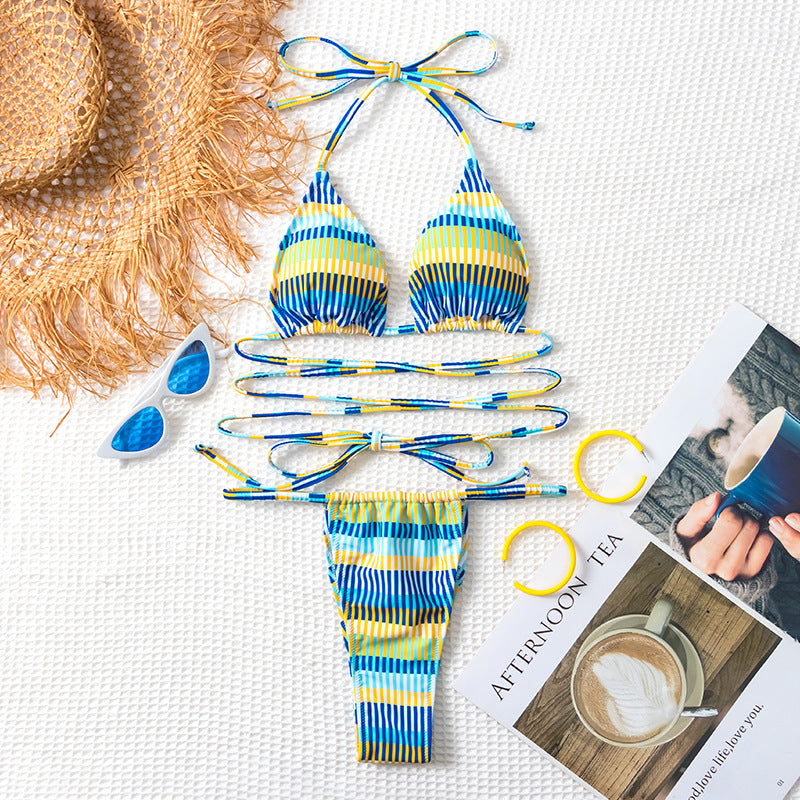 Women Bandeau Bikini with fashionable stripes and adjustable strap system Mune Fashion