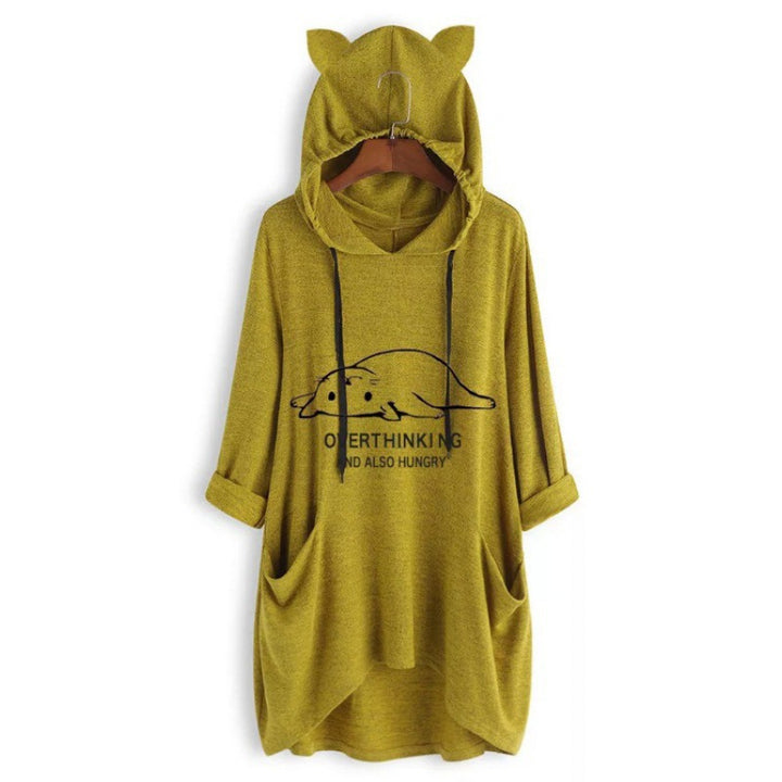 Women's Casual Hoodie Dress with Cartoon Print, Oversized Cut and Slip Pockets Mune Fashion