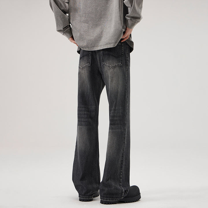 Men's Relaxed-Straight Denim Jeans with Extra Long Hem and Vintage Finish Mune Fashion