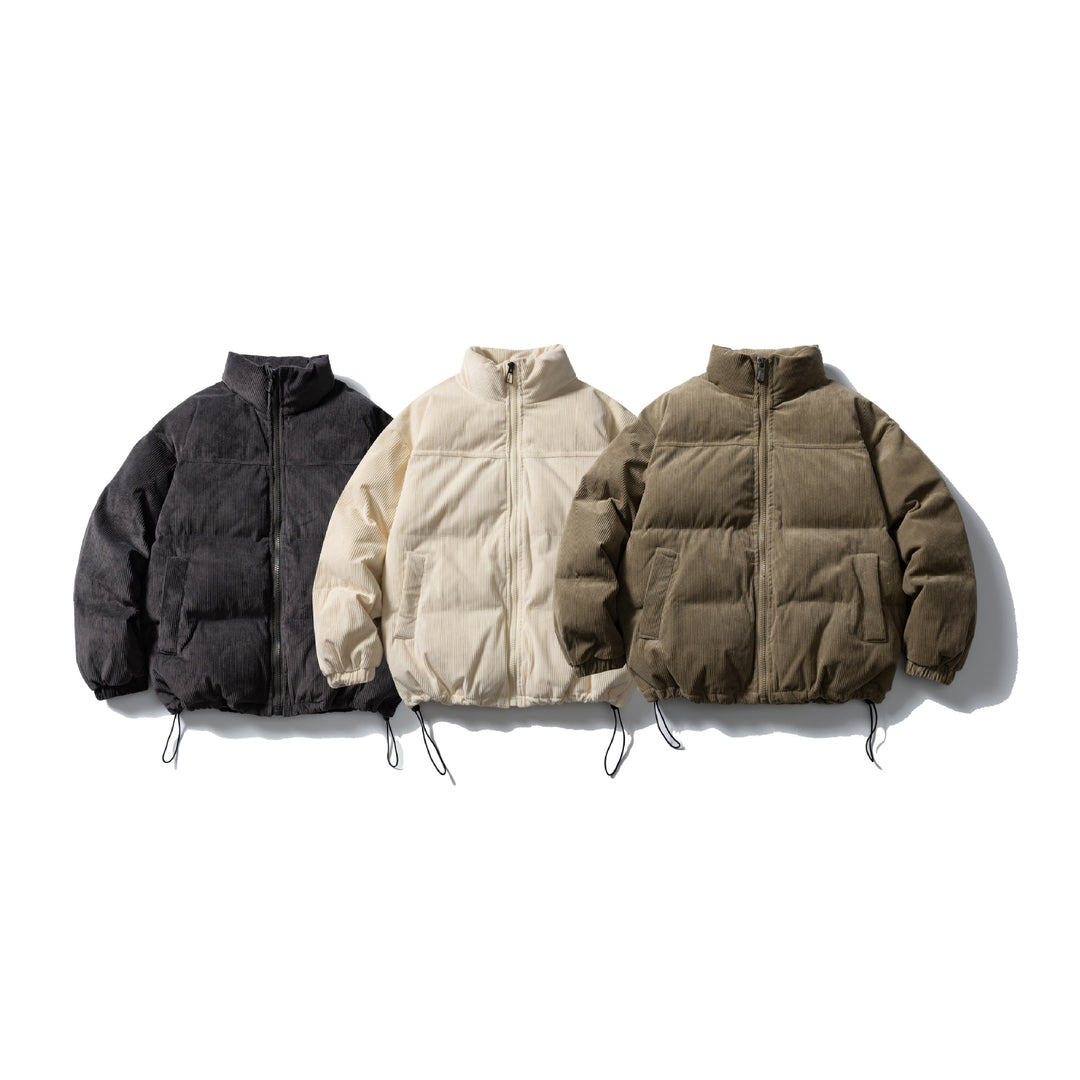 Unisex Padded Cord Blouson Jacket with Stand Collar, Elastic Cuffs, and Drawstring Mune Fashion