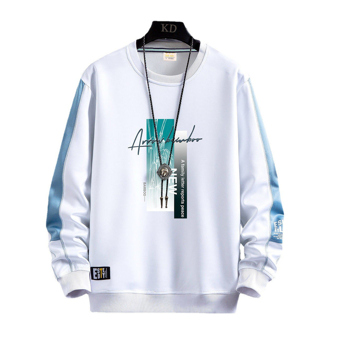 Men's sporty-urban round neck sweatshirt with contrasting sleeves, ribbed cuffs & front graphic print Mune Fashion