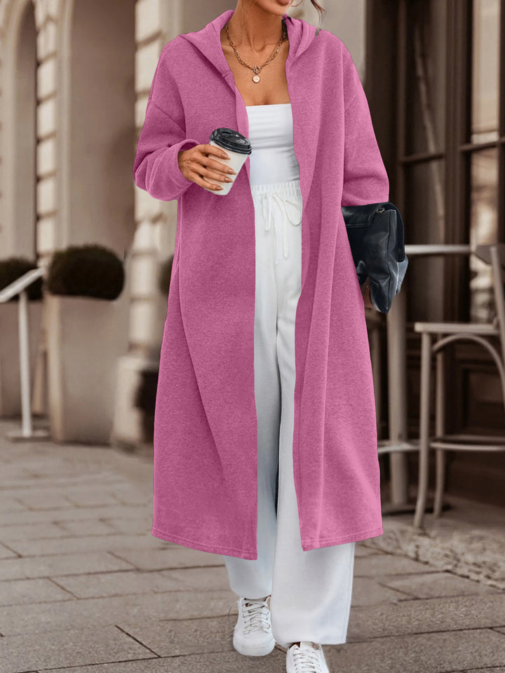 Women Long Oversized Hooded Coat with Open Front and Soft Fleece Lining