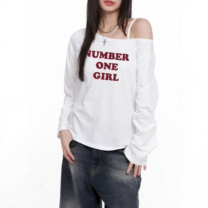 Women's asymmetrical off-shoulder long sleeve with statement print and loose oversized fit Mune Fashion