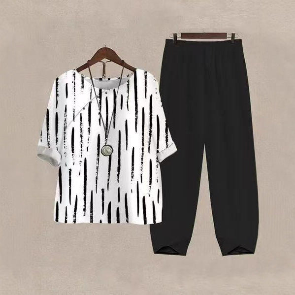 Women's oversized shirt with brushstroke pattern, dropped shoulder and elastic comfort pants with drawstring Mune Fashion