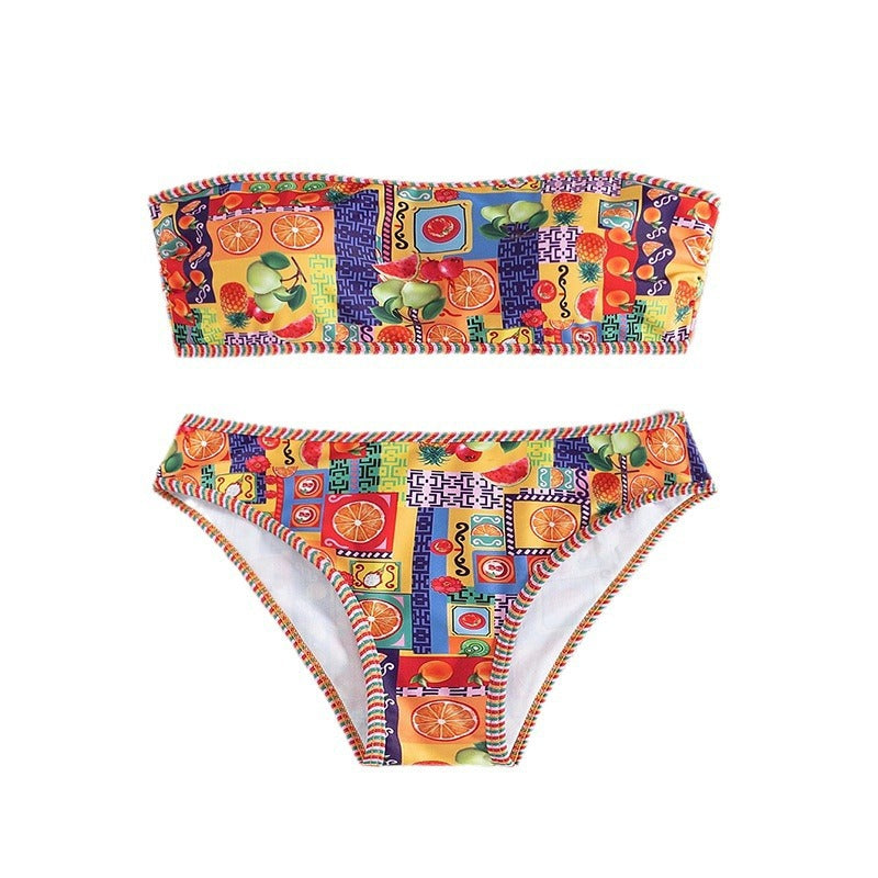 Women's Bandeau Bikini with Colorful Fruit Pattern Mune Fashion