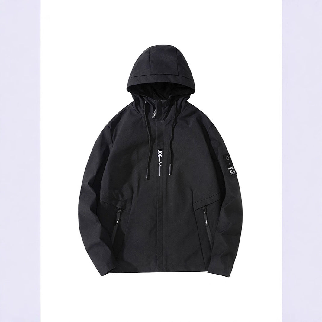 Men's lightweight hooded softshell jacket in urban utility style with adjustable hood and concealed zipper Mune Fashion