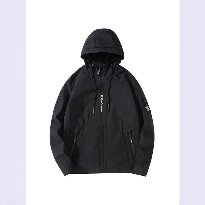 Men's lightweight hooded softshell jacket in urban utility style with adjustable hood and concealed zipper Mune Fashion