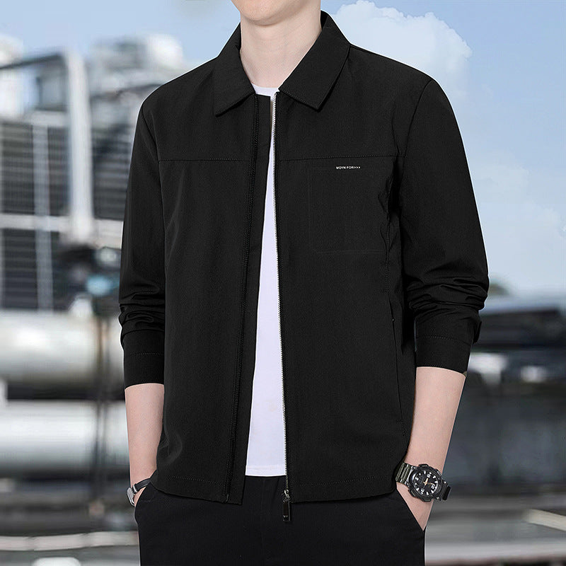 Men's lightweight urban transitional jacket with zipper, stand-up collar, and minimalist design Mune Fashion