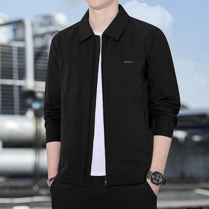 Men's lightweight urban transitional jacket with zipper, stand-up collar, and minimalist design Mune Fashion